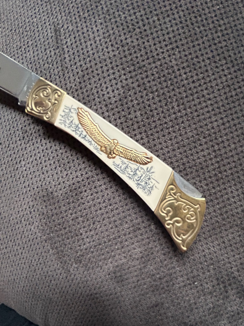 Collectible Decorative Folding Knife with Gold Eagle Accent. Stainless Steel.